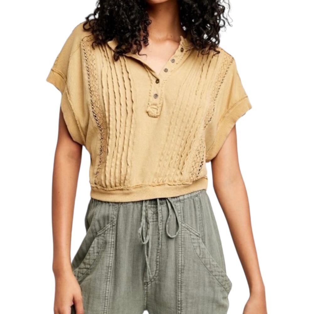 Free People We The Free Roxy Tee Small NWT New Golden Palm Boho Casual Top